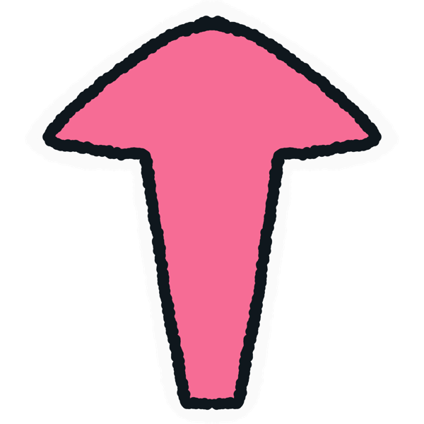 a flared pink arrow pointing up